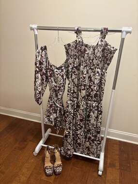 Express Floral 3-Piece Set: Smocked Tiered Maxi Dress, Tie-Waist Long Sleeve Rom